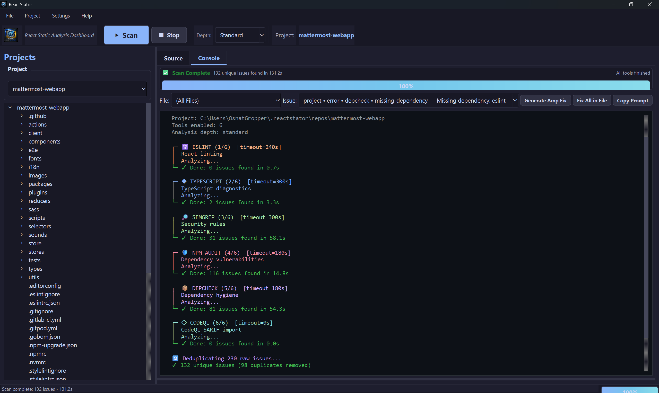 ReactStator developer console