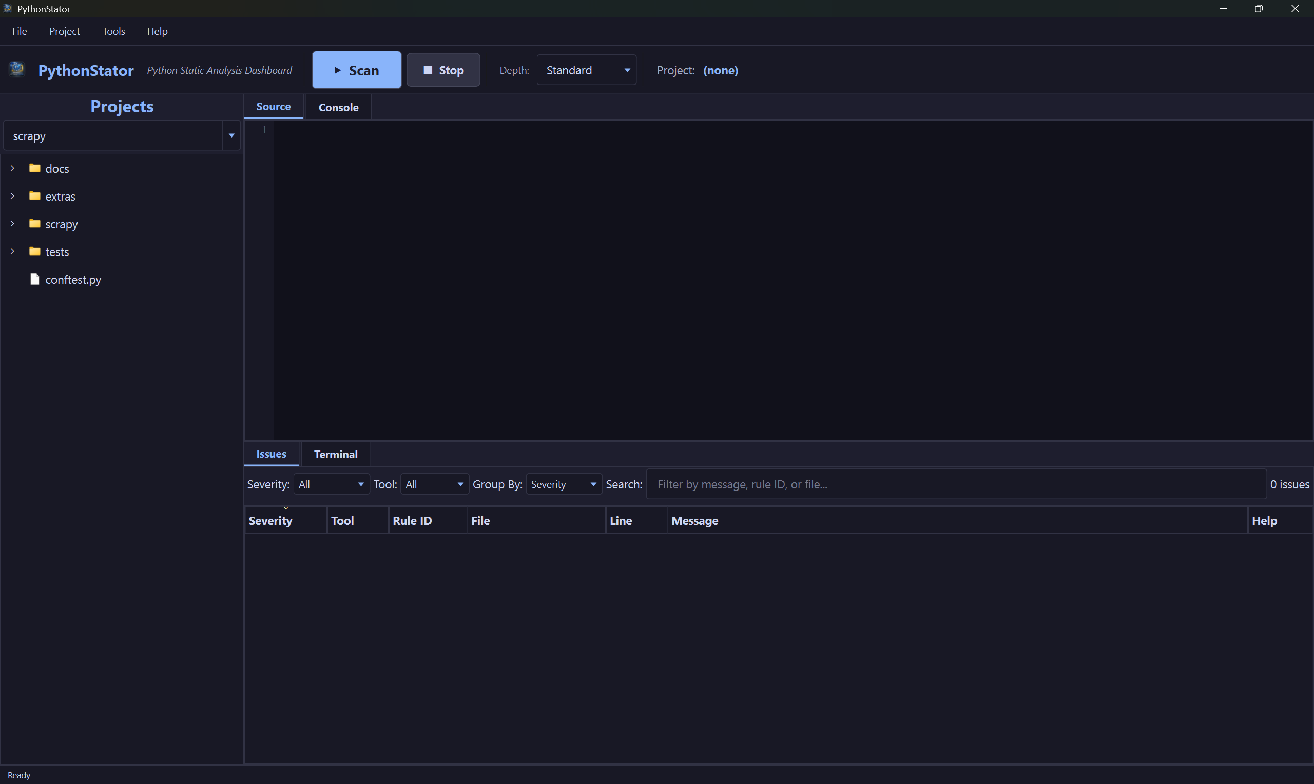 PythonStator main screen — clean dashboard view
